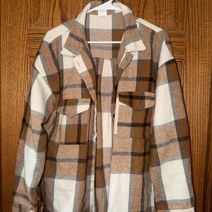 Plaid Tan and Brown Women's shacket
